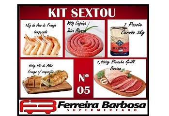 Kit Sextou 05 (800g Linguiça Mineira/1kg Asa Temperada/1,4kg Picanha Grill/400g Pao de Alho/3kg de Carvão)