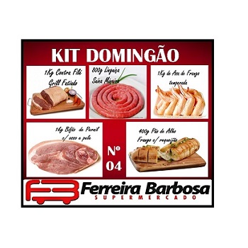 Kit Domingão 04 (800g Linguiça Mineira /1kg Contra File Grill/1kg Asa Temperada/1kg Bifao Pernil Temperado/400g Pao de Alho)