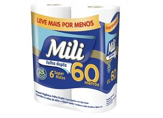 Papel Higienico Folha Dupla Mili 6X60m