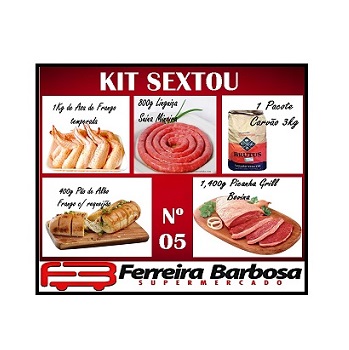 Kit Sextou 05 (800g Linguiça Mineira/1kg Asa Temperada/1,4kg Picanha Grill/400g Pao de Alho/3kg de Carvão)