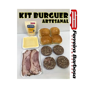 Kit Hambúrguer Artesanal SFB (4 Pães Brioche, 4 Blend Bovino 200g, 8 Fatias de Mussarela, 8 Fatias de Bacon ; 1 Sachê de Maionese Hellmann’s)