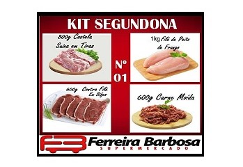 Kit Segundona 01 (800g Costelinha Suina/600g Contra File/600g Carne Moida/1kg Filé de Peito de Frango)