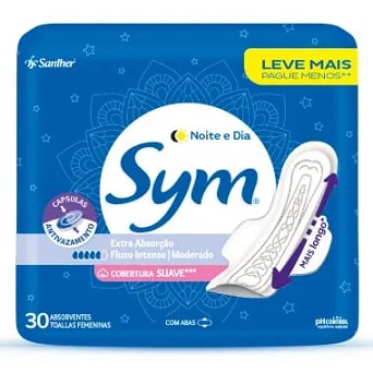 Absorvente SYM Suave C/ Abas Noite Dia 30un