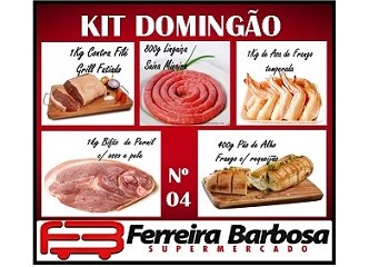 Kit Domingão 04 (800g Linguiça Mineira /1kg Contra File Grill/1kg Asa Temperada/1kg Bifao Pernil Temperado/400g Pao de Alho)